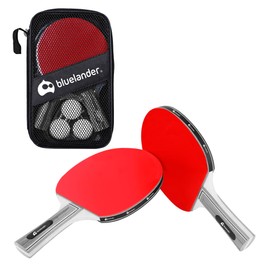 Bluelander Set de Raqueta y Pelotas Ping Pong, Kit 2 de Raquetas de Ping Pong con 3 Pelotas y Funda de Raqueta, Raqueta de Tenis de Mesa para Casa, Oficina, Colegio y Club Deportivo