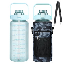 Botella de agua 2 litros,Bote de agua Portátil para Gimnasio,Botella Deportiva con Marcas de Tiempo Reutilizable y sin BPA,Termo agua de Gran Capacidad,para Gimnasio,Viajes,Oficina,Camping,negra