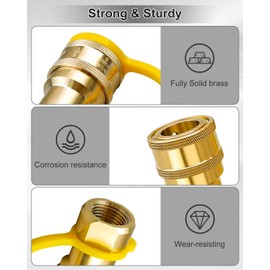 WMJNH 1/2 Inch Natural Gas Quick Connect Fittings Kit, Solid Brass Quick Connect and Disconnect Plug Set for Generator Grill