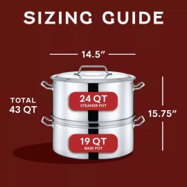 CONCORD Large Outdoor Stainless Steel Stock Pot Steamer and Braiser Combo - 24 QT