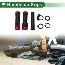 X AUTOHAUX 7/8" 22mm 15/16" 24mm Motorcycle Hand Grips Cover Kit Non Slip Aluminum Alloy Rubber Handlebar Grips Black Red 1 Set Square Pattern