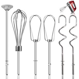 Hand Mixer Attachments Beater for Kitchenaid Hand Mixers KHM3 KHM5 KHM7 KHM9, Including Whisk, Mixing Rod and Dough Hook, Stainless Steel Hand Mixer Accessories (Set of 6)