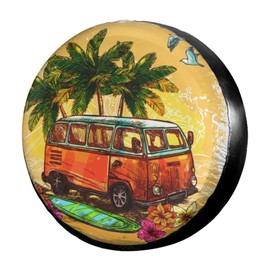 Dujiea Holiday Surf Hippie Old Bus Spare Tire Cover, Universal Wheel Tire Cover Dust-Proof Tire Protectors for Trailer Rv Van SUV Truck Camper and Many Vehicle 14 15 16 17 Inch