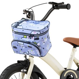 Fahrradkorb Kinder Vorne & Fahrradtasche Kinder｜18x22x18cm Stofftasche mit Reißverschlussfächern｜Hase Design mit Tierdruck｜Schnellmontage Haken​｜Universal für Fahrrad/E-Bike/Kinderwagen