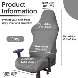 Thatyro Polyester Gaming Chair Cover Set, Stretchable Game Chair Slipcovers with 2 Armrest Covers, Scratch-Proof Gamer Desk Chair Covers for Computer Office Seat (Gray)