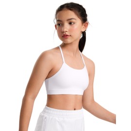 CRZ YOGA Butterluxe Girls Sports Bra - Spaghetti Strap Y Back Training Bras for Teens Racerback Yoga Bra Comfort Crop Top White X-Large