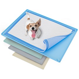 Skywin Pee Pad Holder Tray for 30 x 23 Training Pads, Silicone Wee Wee Pad Holder, No Spill and Leaks Puppy Pad Holder Easy to Clean and Store Dog Pad Holder (Blue)