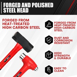 C&T 5-Piece Hammer Set, 16oz Ball Peen Hammer | 32oz Ball Peen Hammer | 32oz Rubber Mallet | 3lb Sledge Hammer | 3lb Cross Peen Hammer,Fiberglass Handle & Mallet Set, With Shock Reduction Grip