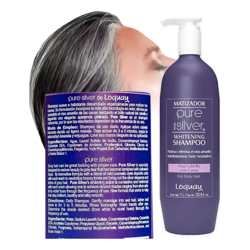 Shampoo Pure Silver Matizado Canas Anti Amarillo 1ltr Loquay
