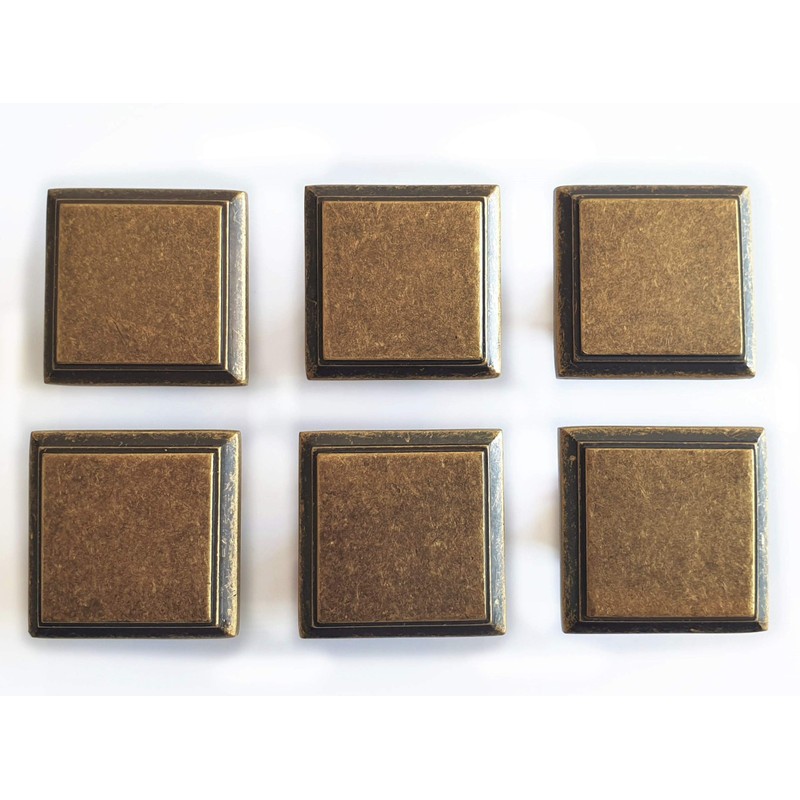 Set of 6 Deep Antique Brass Art Deco Square Kitchen