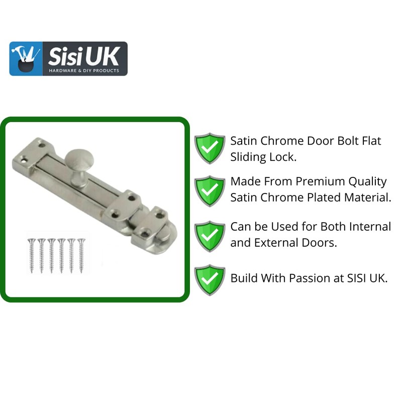 Door Bolts 6 Inch Satin Chrome Flat Bolt Surface Door