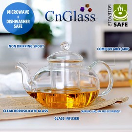 CnGlass Glass Tea Kettle Stovetop Safe,Clear Glass Teapot with Removable Infuser 1000ML(33.8 oz)