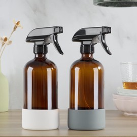 QINGYA 2 pack amber glass bottle,Empty Refillable Essential Oil Bottle 14 OZ/ 400 ML