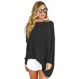 LETSRUNWILD Tunic Tops to Wear with Leggings Fall Dressy Long Sleeve Oversized Sweaters T Shirts for Women Le/Black-L