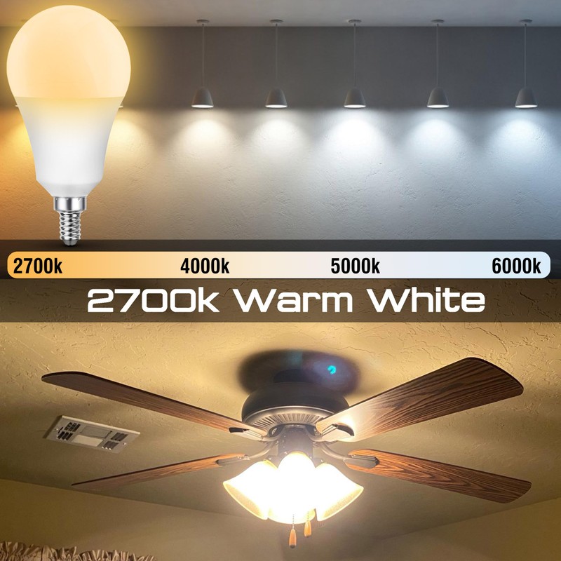 E12 A19 100W Equivalent LED Candelabra Light Bulbs 2700K Warm