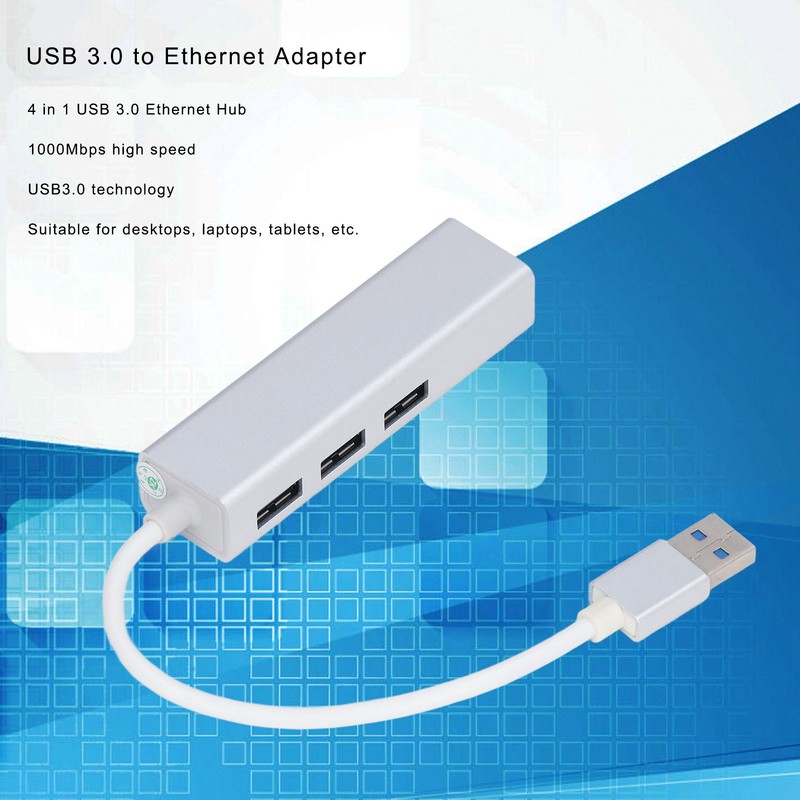 USB 3.0 to Ethernet Adapter 4 in 1 Multiport Multifunction