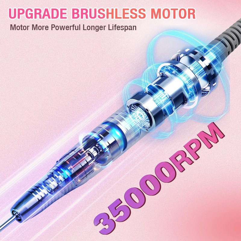 Nail Drill Professional, 35000RPM Brushless Nails Drill Machine, Rechargeable Nail