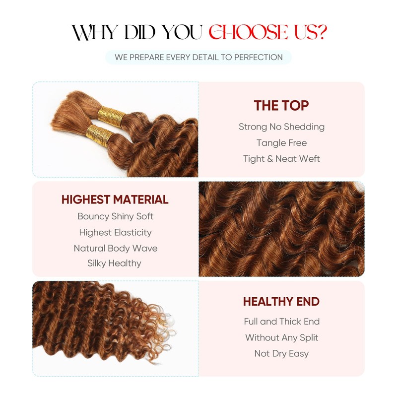 Human Braiding Hair 16 Inch 100g 30# Deep Wave Bulk