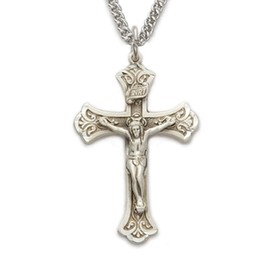 TrueFaithJewelry Sterling Silver Jesus Crucifix Cross Pendant Necklace Antique Style Religious Jewelry, 1 1/2 Inch