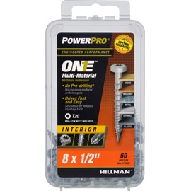 Power Pro Premium One Multi-Material Pan Head Screws, Zinc Plated Steel, Fasten in Wood, Metal, Concrete, Drywall and Plastic, Silver, #8 x ½ inch, Box of 50 Screws