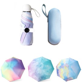 Aikelai Mini Travel Umbrella with Case, 8 Ribs Folding Small Compact Portable Umbrella for Sun and Rain, Windproof Parasol with 99% UV Protection (sea)