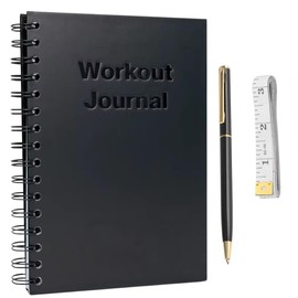 Fitness Journal for Women & Men with Pen & Inch Meter - A5 Journal Workout Set - Exercise Log Book for Adults - Undated Workout Journal for Gym & Home Workouts - Track Progress & Achieve Goals - Black
