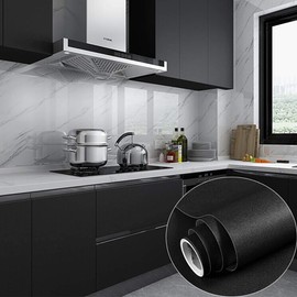 practicalWs 15.7" x236.2" Black Wallpaper Self Adhesive and Removable Peel and Stick Vinyl Film Stick Paper Easy to Apply Wall Coverings Shelf Home Decorative Liner Table and Door Reform