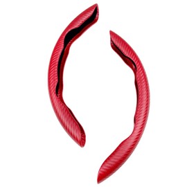 Ailunate Steering Wheel Cover for Light and Regular Cars, Carbon Favour Leather Grip, O Shape, D Shape, Round, Red (Red)
