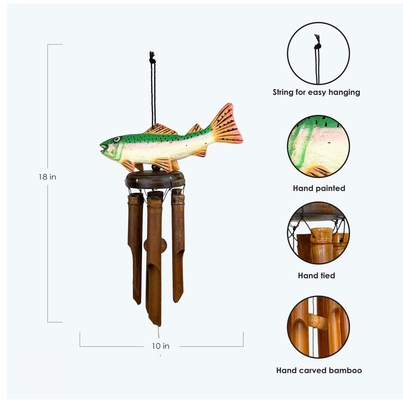 Songbird Essentials SE3361018 Trout Bamboo Wind Chime (Set of 1)