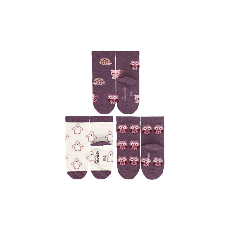 Sterntaler Girls 3 Pack Hedgehog Owl Socks, Purple (Purple Mel.