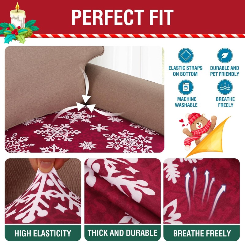 Smarcute Christmas Sofa Covers Fleece Couch Cushion Covers Stretch Chair