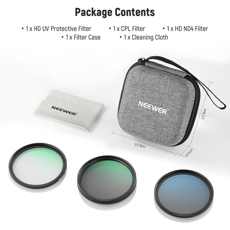 NEEWER 49mm UV/CPL/ND Lens Filter Kit with Hard Shell Storage
