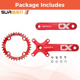 SURIEEN 34T Mountain Bike 170mm Square Crankset, Single Speed Crankset, 104 BCD Bike Crank Arm Set for Mountain Bike, Road bike, Folding bike, MTB, BMX