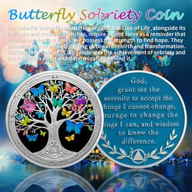IELCJJ 18 Year Sobriety Coin, Vintage Recovery Tree of Life Sobriety Chip Colorful Butterfly AA Coin and Medallions AA NA Sober Token Narcotics Alcoholics Anonymous Recovery Gifts for Men Women