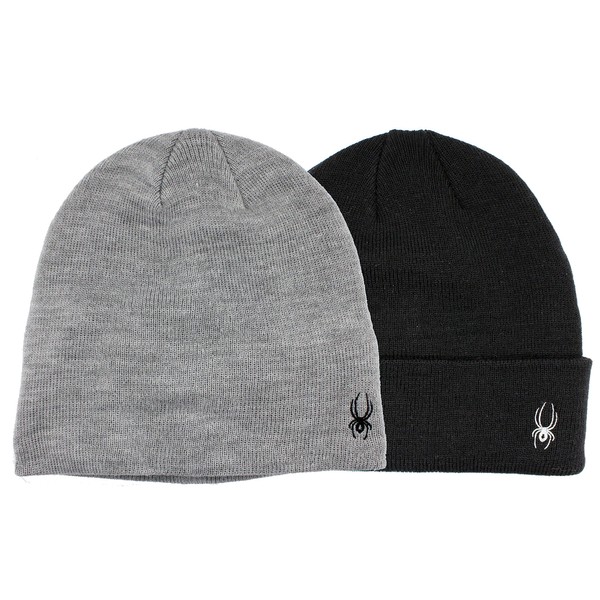 Spyder Hats Wool Blend Beanies Hat for Men Women Two Packs with Inner Fleece Lined Headband Black and Grey One Size Fit Most