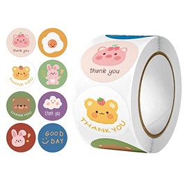 Pegatina de agradecimiento de 1 pulgada con bonito patrón de animales, rollo de 500 hojas para álbumes de recortes, diario, tarjetas de felicitación, bolsas de regalo, ramos de flores, negocios