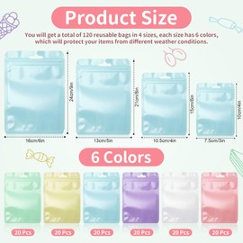 Zonon 120 Pcs Resealable Bag for Small Business 3" x 4", 4" x 6", 5" x 8", 6" x 9" Sealable Bag for Packaging Cute Plastic Pouch with Clear Window for Food Storage Party Favors Gifts (Pastel Color)
