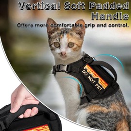 nanappice Tactical Cat Harness and Leash Set for Walking, Adjustable Escape Proof Pet Vest for Large Cat,Easy Control Breathable Cat Vest with Handle，Molle Patches (Black, L)