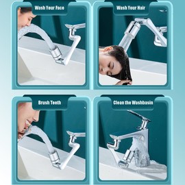 YRAKOZIN [Pack of 2] 1440 Degree Rotating Multifunctional Extension Tap, Tap Attachment with 2 Adjustable Aerators for Kitchen, Bathroom, 1080° Tap Extension with Aerators - Silver