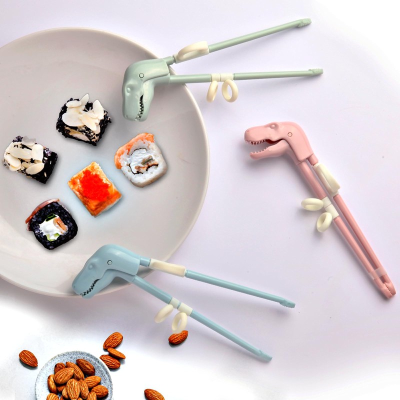 Kids Training Chopsticks, ChaLeeMOO Reusable Dinosaur Trainer Chopsticks Helper Set,