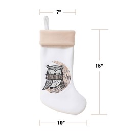 BambooMN 1 Pc Set 18" Classic Hand Embroidered Sequined Cute Animal Christmas Stocking, 03 Owl