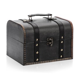 SUMTree Vintage Wooden Treasure Chest with Vintage Lock Decorative Treasure Chest Antique Wooden Box Treasure Chest for Scavenger Hunt Pirate Treasure Chest Children's Birthday Gifts 22 x 18 x 15.5 cm