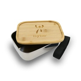 ISYbe Kids Metal Lunch Box Stainless Steel Lunch Box with Wooden Lid BPA Free Bamboo Lid Sustainable