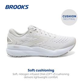 Brooks Women’s Ghost 16 Neutral Running Shoe - White/White/Grey - 9 Medium