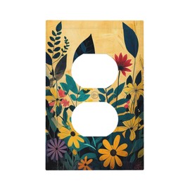 Abstract Minimalist Floral Botanical Boho Flower 1 Gang Duplex Receptacle Switch Wall Plate Decorative Switchplate Outlet Covers Electrical Plug Cover Faceplate for Bathroom Home Decor 5 X 3 IN