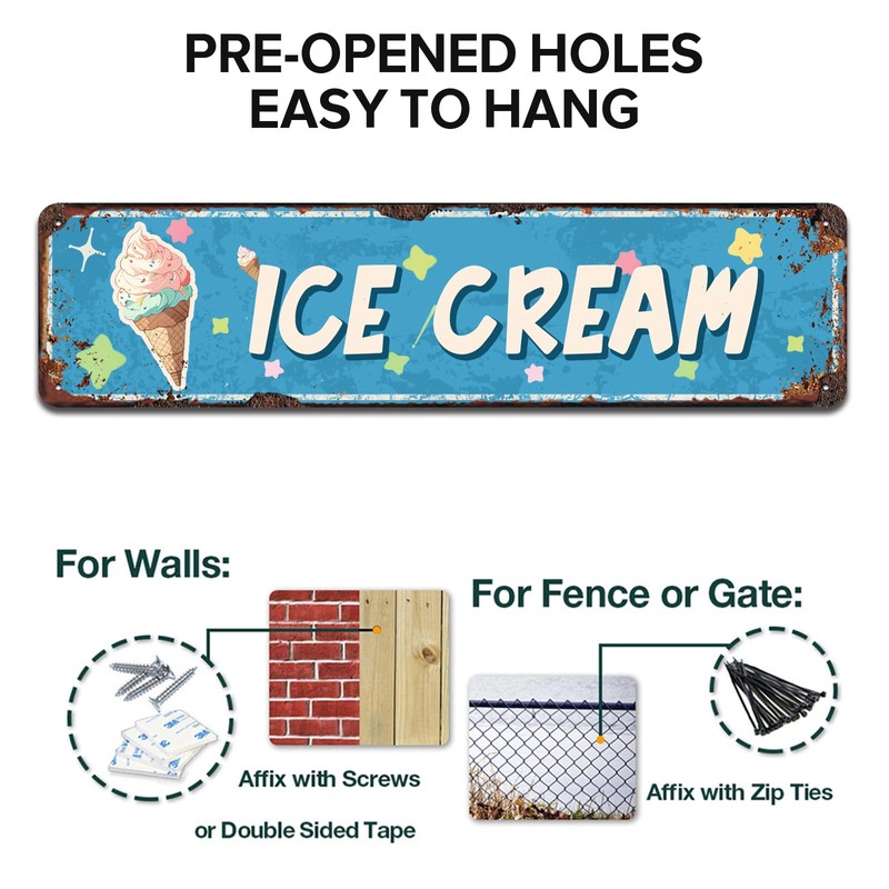 Ice Cream Embossed Metal Sign - Vintage Diner Ice Cream