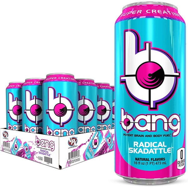 VPX Bang Radical Skadattle Energy Drink, 0 Calories, Sugar Free with Super Creatine, 16oz, 12 Count