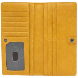 Cartera ultra delgada de cuero fino para mujer Alldaily con bloqueo RFID, tarjetero plegable para billetes, cartera de dama de largo formato, Amarillo, Minimalista