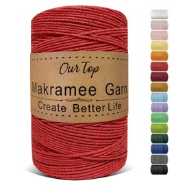OurTop Premium Macrame Yarn Red, 2 mm x 500 m Macrame Cord, Macrame Cord, Yarn for DIY Crafts, Weaving Decoration, Hanging Plant Hanger