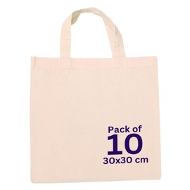 MINIMARG 100% Cotton Canvas Bags, Plain Tote Bags to Decorate, eco-friendly Canvas Reusable blank Tote Bags made with Premium Quality Fabric - Size 30x30cm+30cm Handle (Pack of 10)